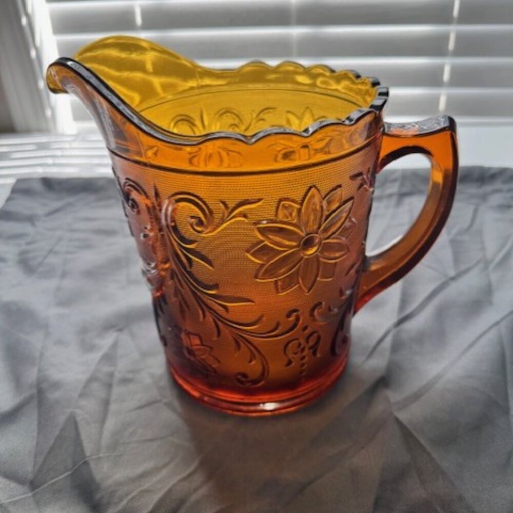 Vintage Tiara Indiana Amber Sandwich Pattern Glass Pitcher 68oz.